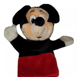 Mickey Mouse Hand Puppet Disney Black Red Plush Stuffed Animal Toy